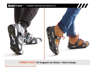 ICETRAX V3 Tungsten Ice Cleats with Straps Combo Pack